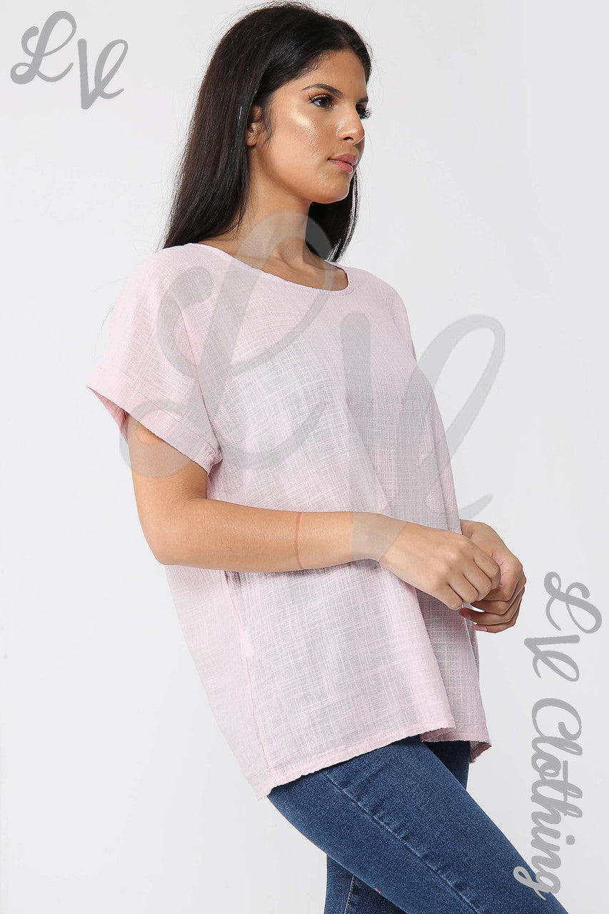 Ladies Plain Short Sleeved Top Dusty Pink - Unit Price £9.99