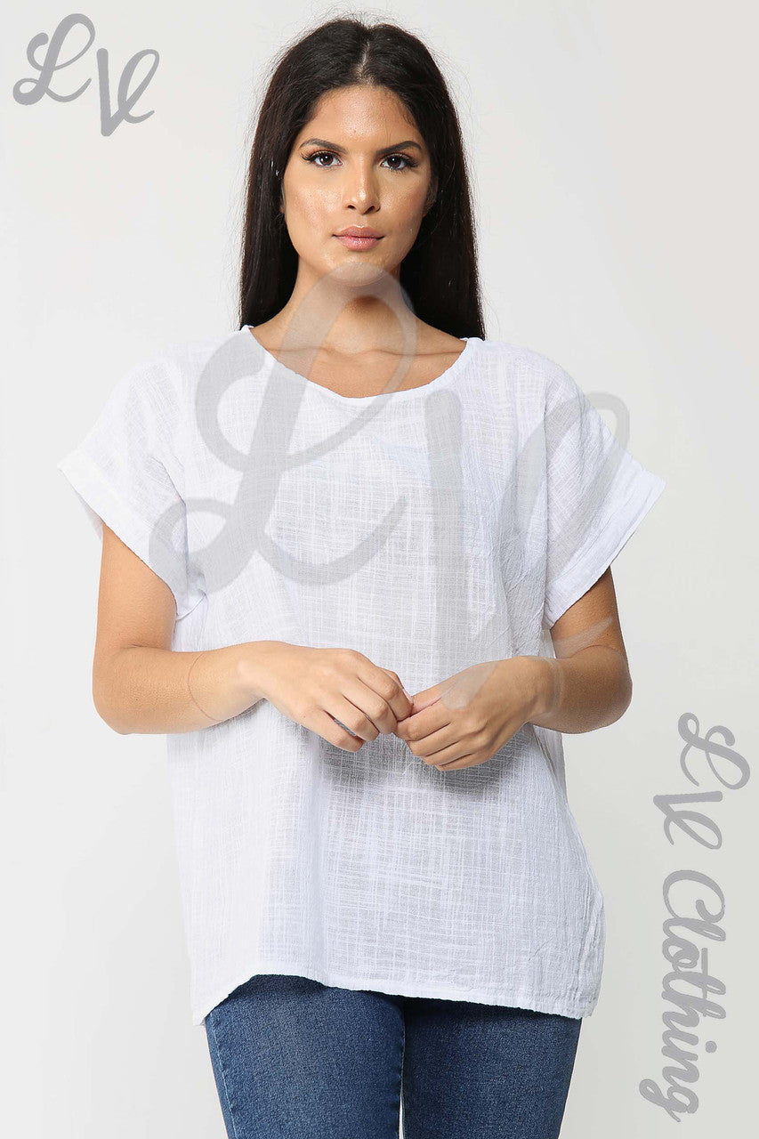 Dames Effen Top met Korte Mouwen Wit - Stukprijs € 9,99