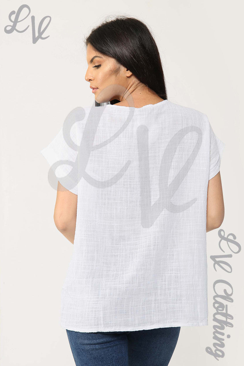 Dames Effen Top met Korte Mouwen Wit - Stukprijs € 9,99