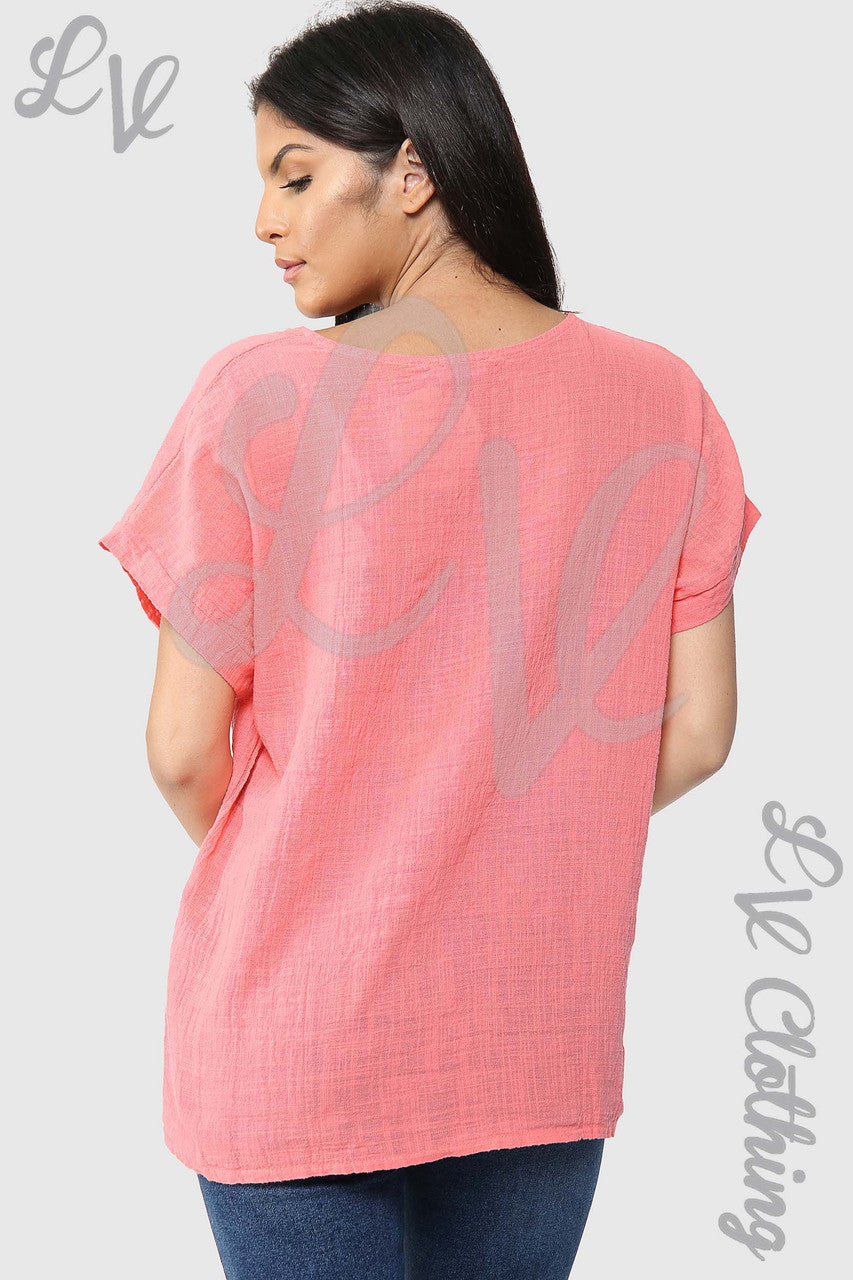 Ladies Plain Short Sleeved Top Coral - Unit Price £9.99