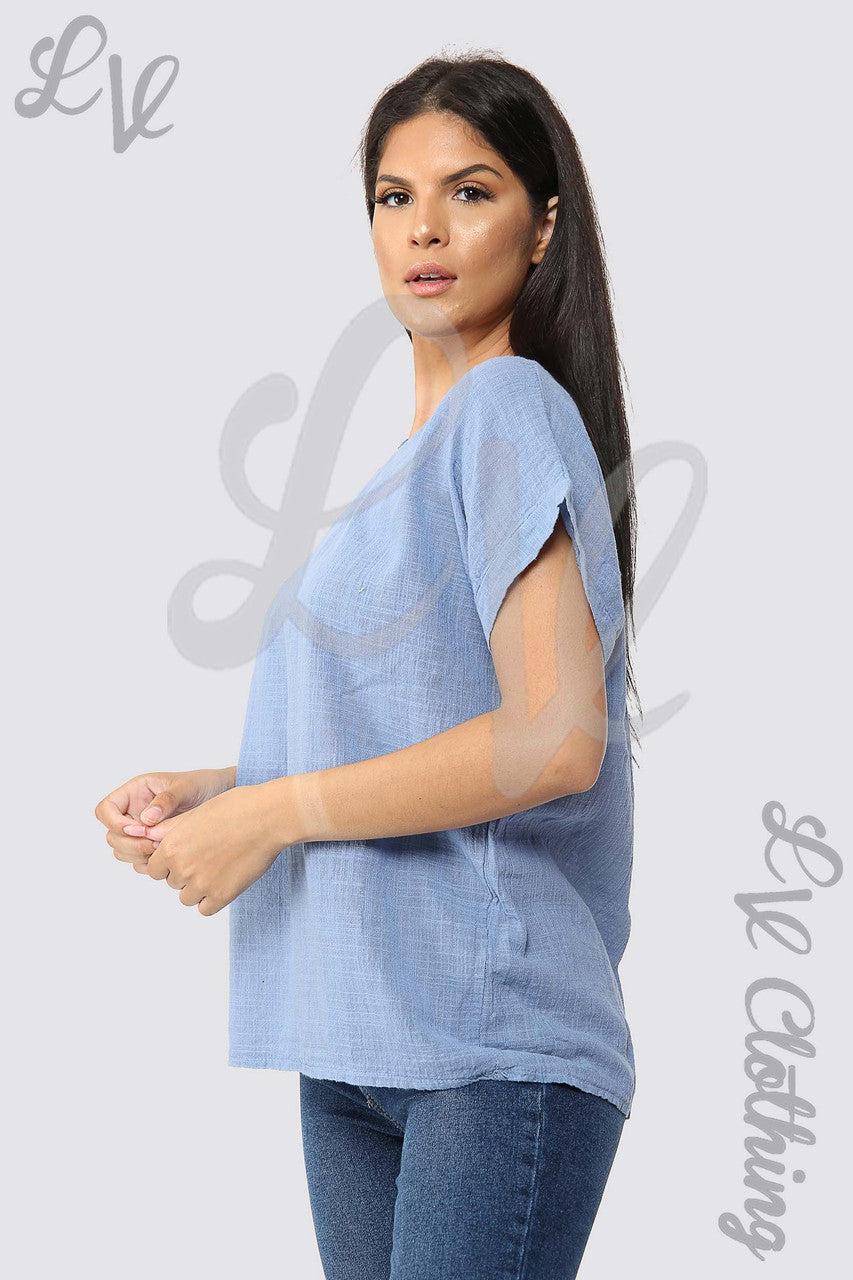 Ladies Plain Short Sleeved Top Denim - Unit Price £9.99