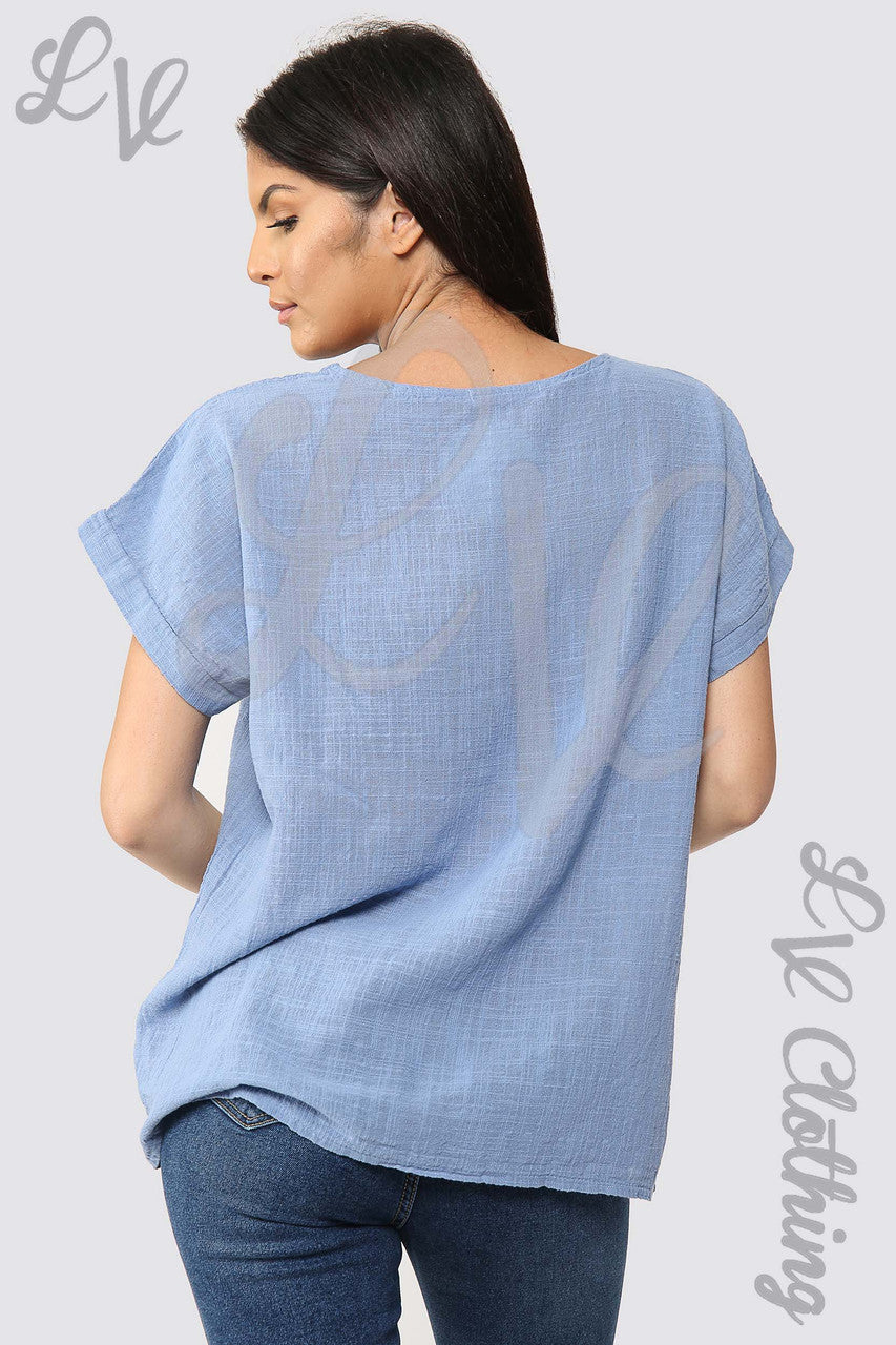 Ladies Plain Short Sleeved Top Denim - Unit Price £9.99