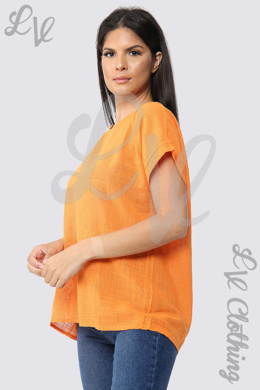 Ladies Plain Short Sleeved Top Orange - Unit Price £9.99