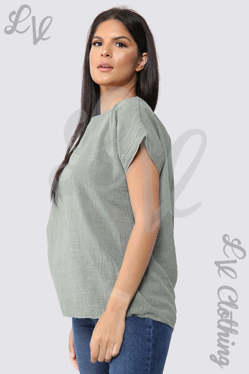 Ladies Plain Short Sleeved Top Khaki - Unit Price £9.99