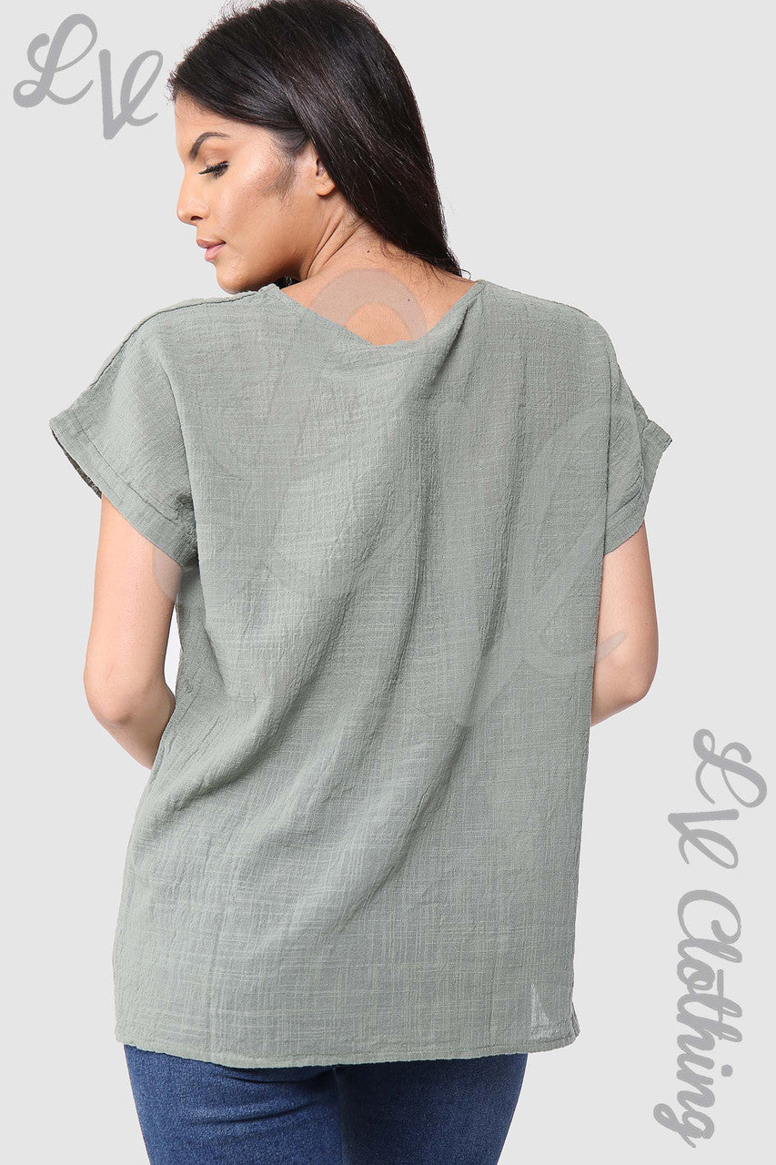 Ladies Plain Short Sleeved Top Khaki - Unit Price £9.99