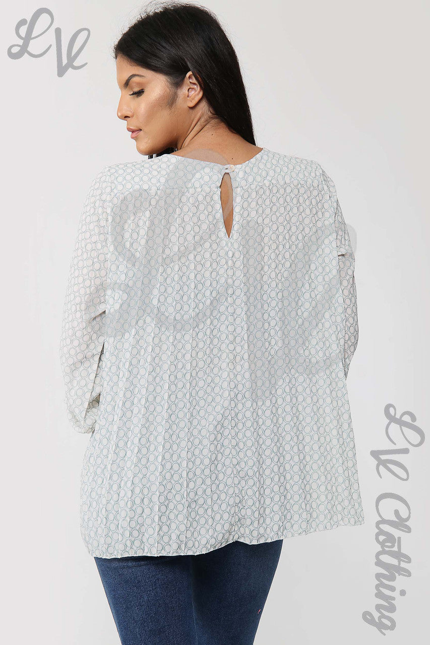 Ladies Circle Print Pleated Blouse Cream/Tiffany - Unit Price Was £9.99
