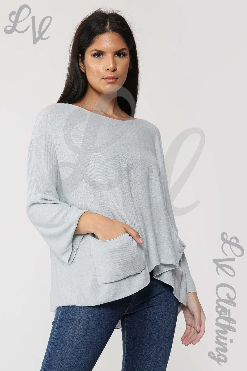 Ladies Plain Fine Knit Long Sleeve Top Silver - Unit Price £13.99