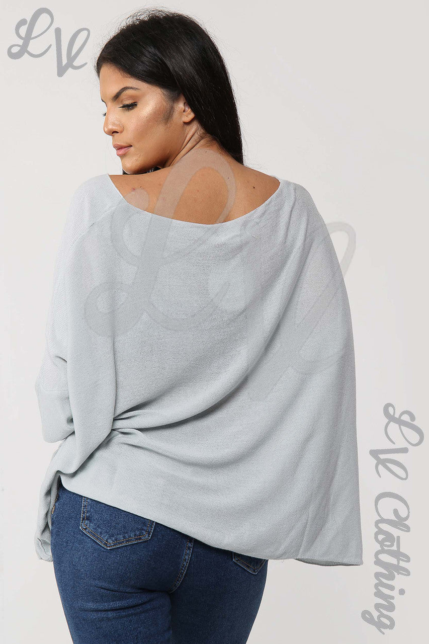 Ladies Plain Fine Knit Long Sleeve Top Silver - Unit Price £13.99