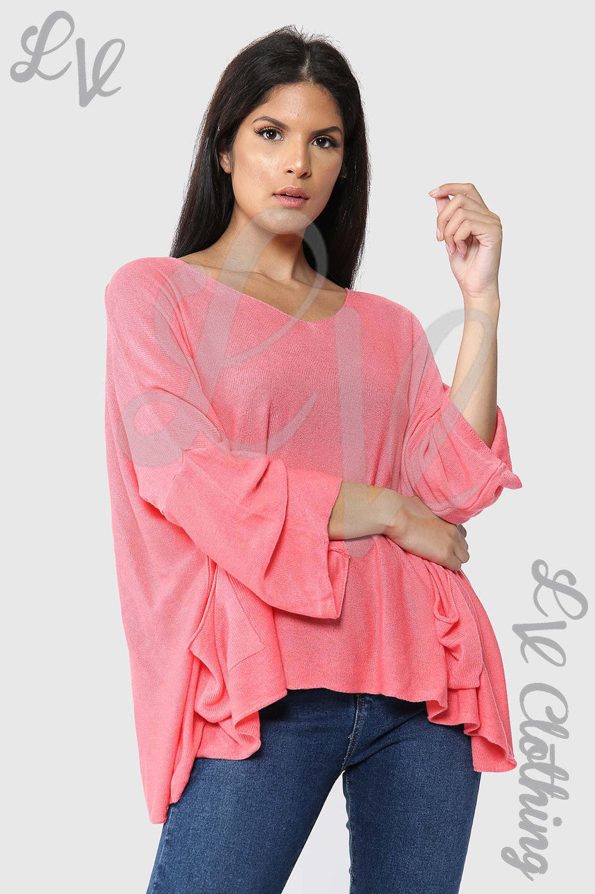 Ladies Plain Fine Knit Long Sleeve Top Coral - Unit Price £8.99