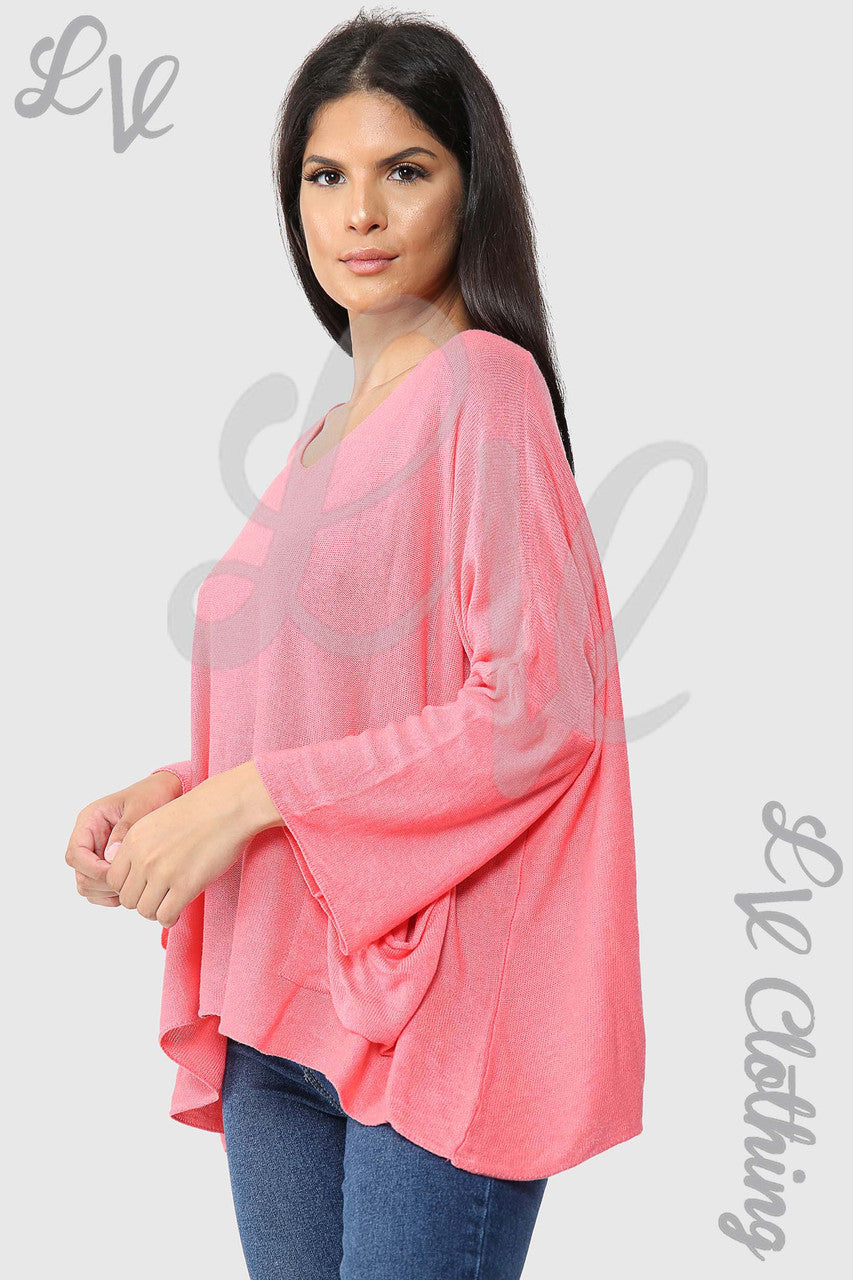 Ladies Plain Fine Knit Long Sleeve Top Coral - Unit Price £8.99
