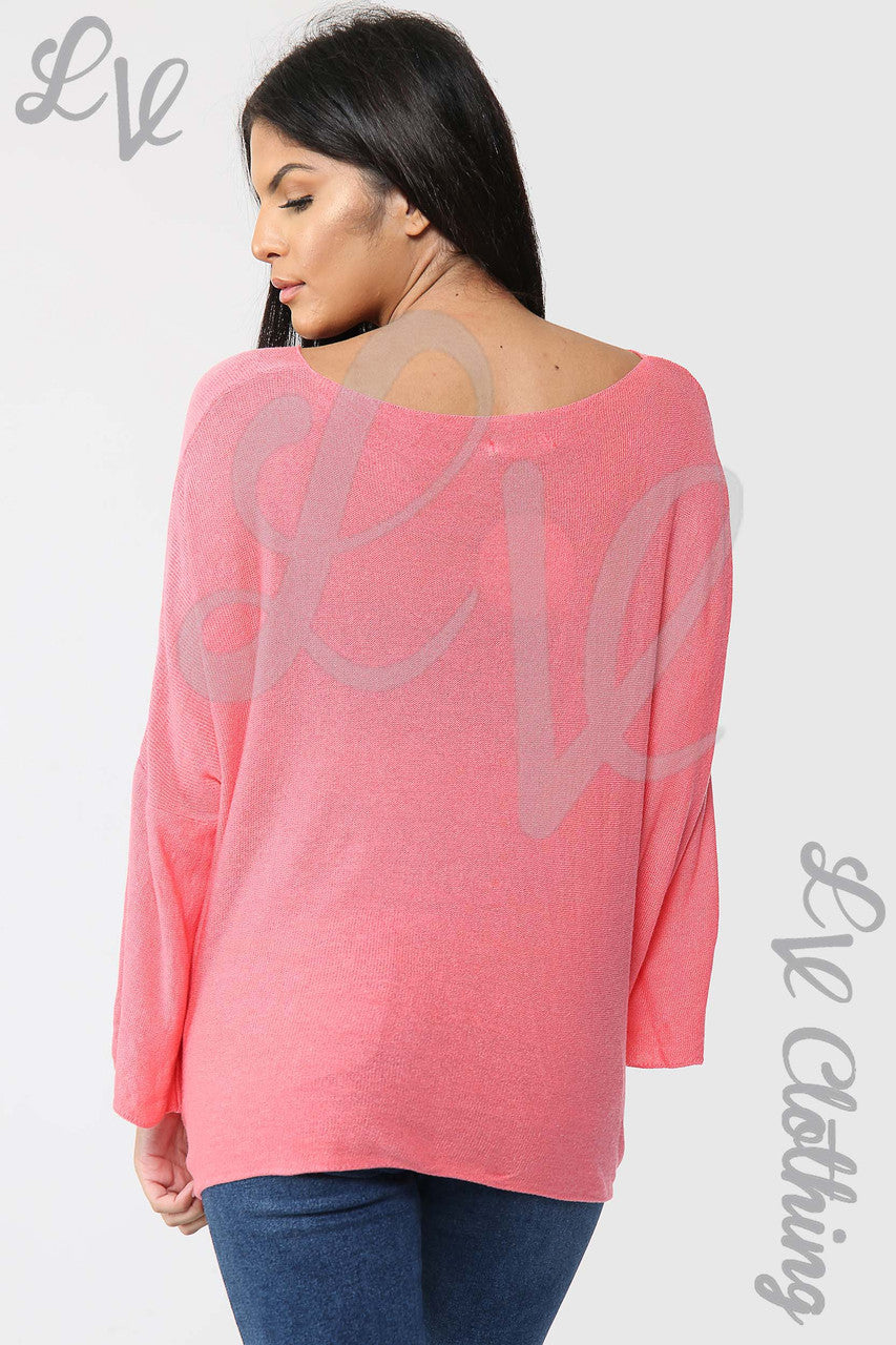 Ladies Plain Fine Knit Long Sleeve Top Coral - Unit Price £8.99