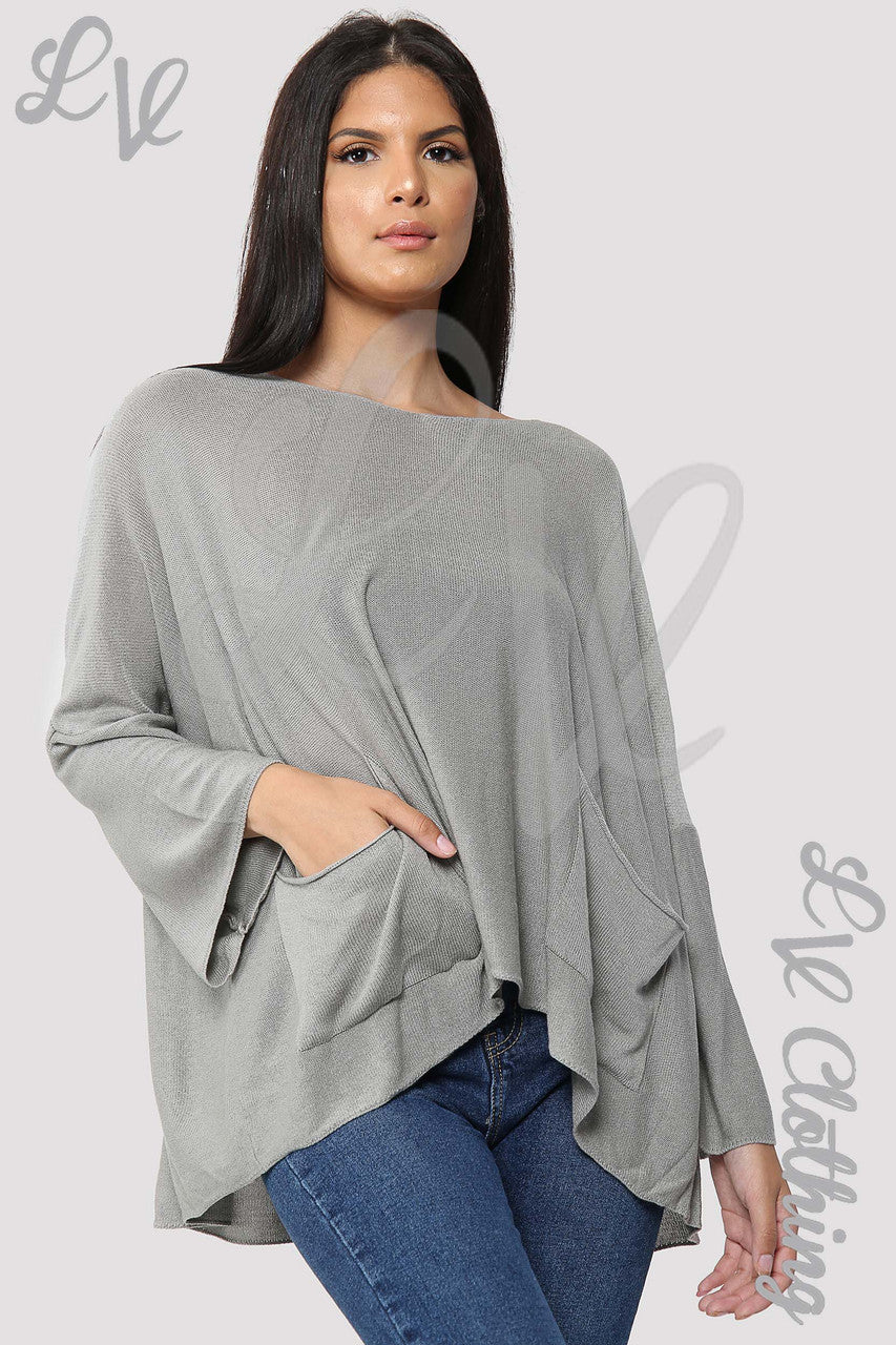 Ladies Plain Fine Knit Long Sleeve Top Taupe - Unit Price £13.99