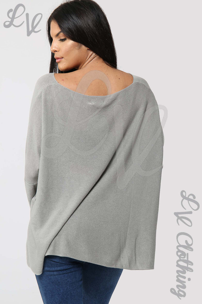 Ladies Plain Fine Knit Long Sleeve Top Taupe - Unit Price £13.99