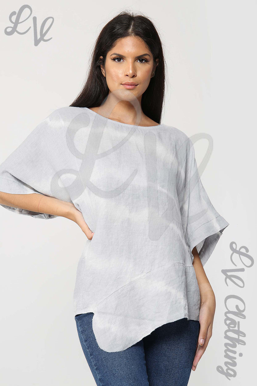 Ladies Tie Dye Asymmetrical Top Silver Grey - Unit Price £17.99