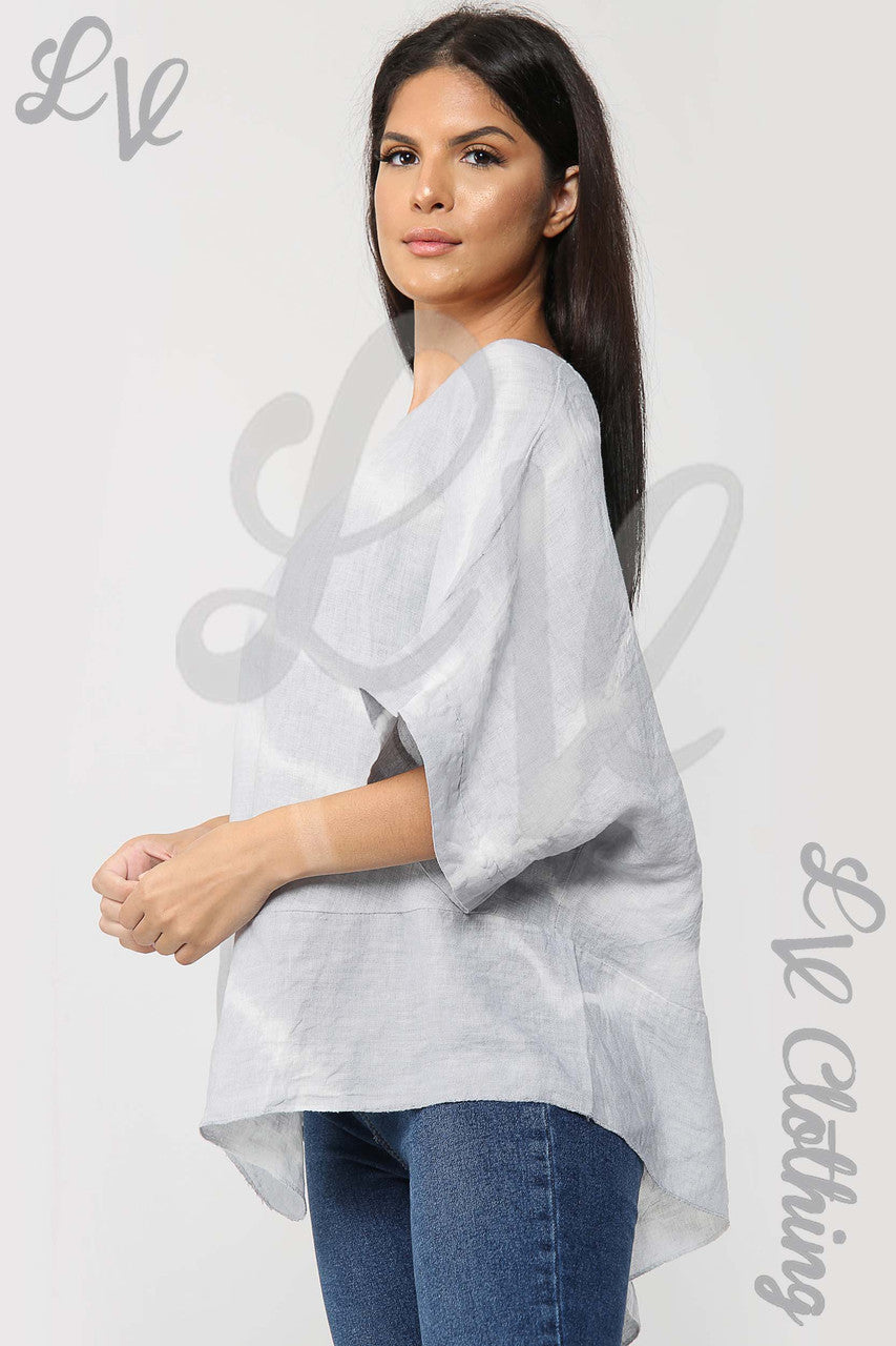 Ladies Tie Dye Asymmetrical Top Silver Grey - Unit Price £17.99