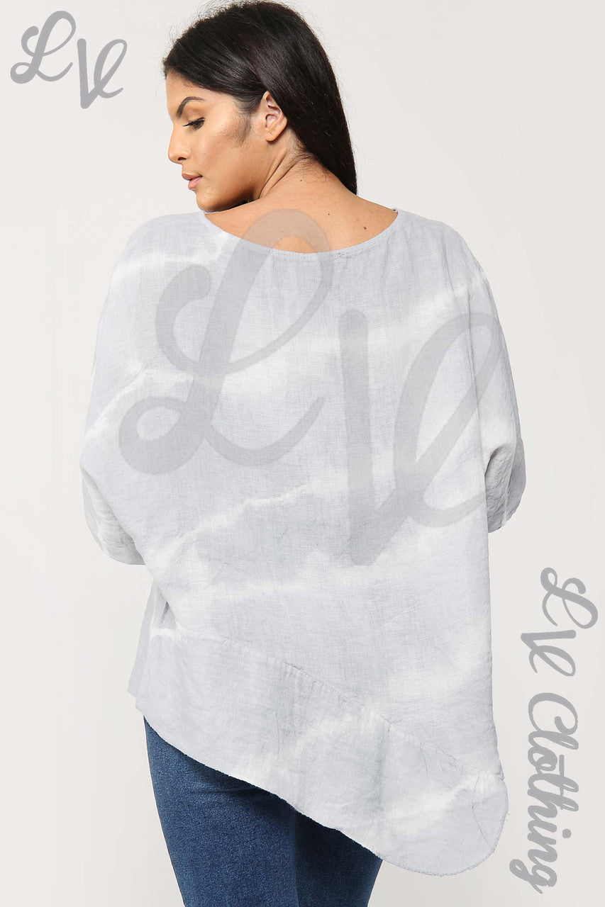 Ladies Tie Dye Asymmetrical Top Silver Grey - Unit Price £17.99