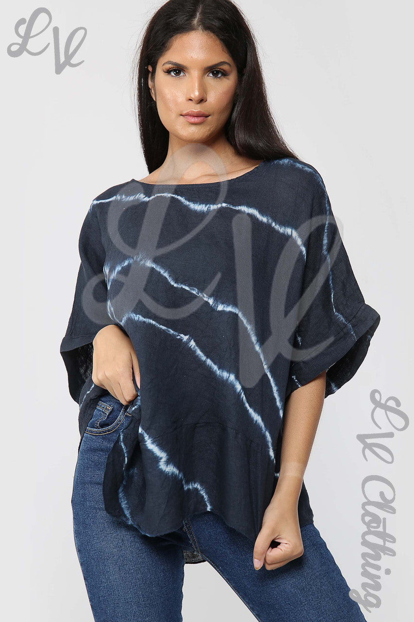 Copy of Ladies Tie Dye Asymmetrical Top Navy - Unit Price £17.99