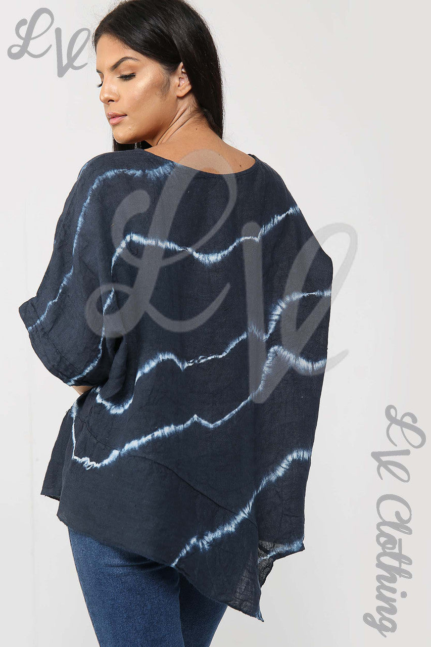 Copy of Ladies Tie Dye Asymmetrical Top Navy - Unit Price £17.99