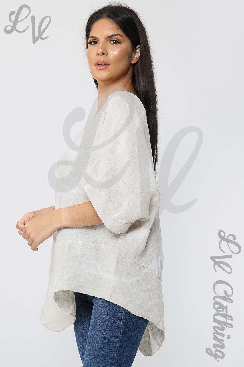 Ladies Tie Dye Asymmetrical Top Stone - Unit Price £17.99