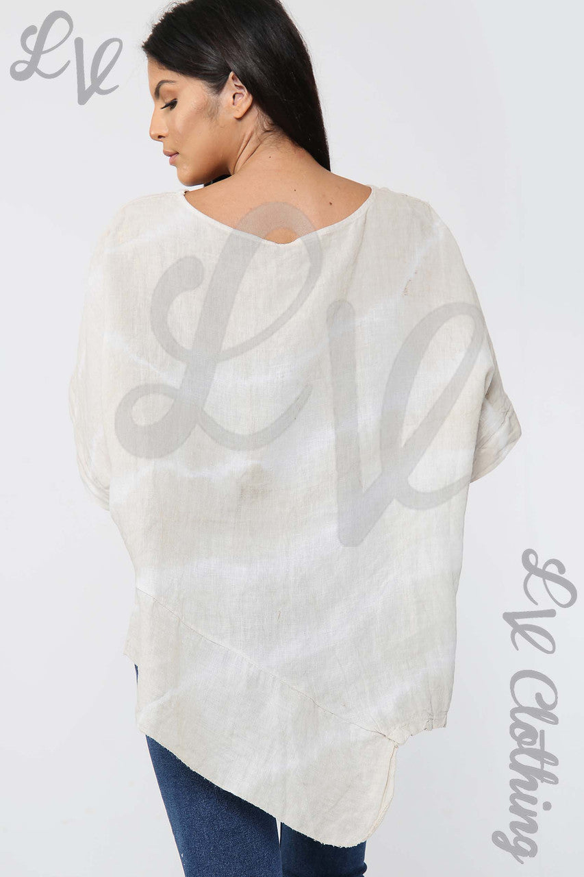 Ladies Tie Dye Asymmetrical Top Stone - Unit Price £17.99