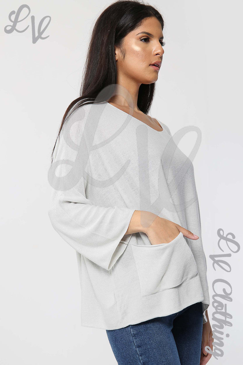 Ladies Plain Fine Knit Long Sleeve Top Stone - Unit Price £13.99