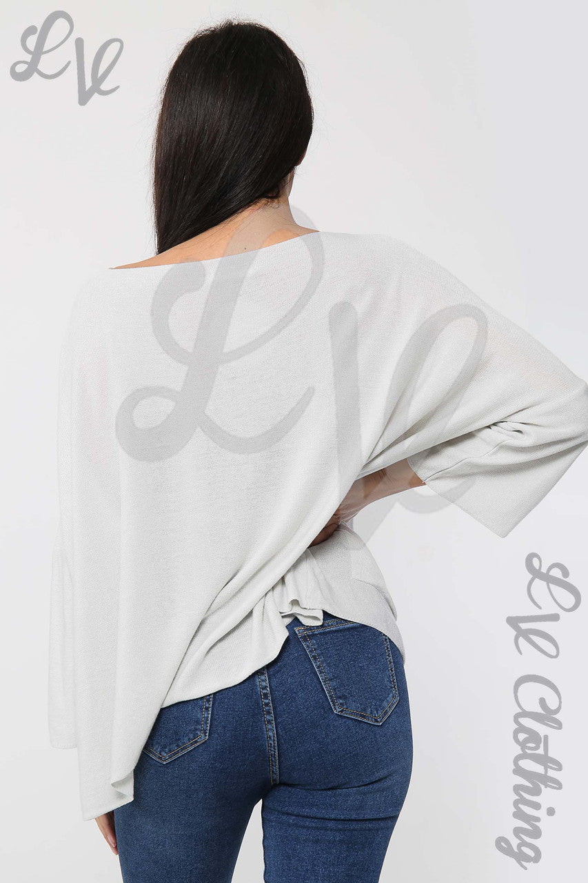 Ladies Plain Fine Knit Long Sleeve Top Stone - Unit Price £13.99