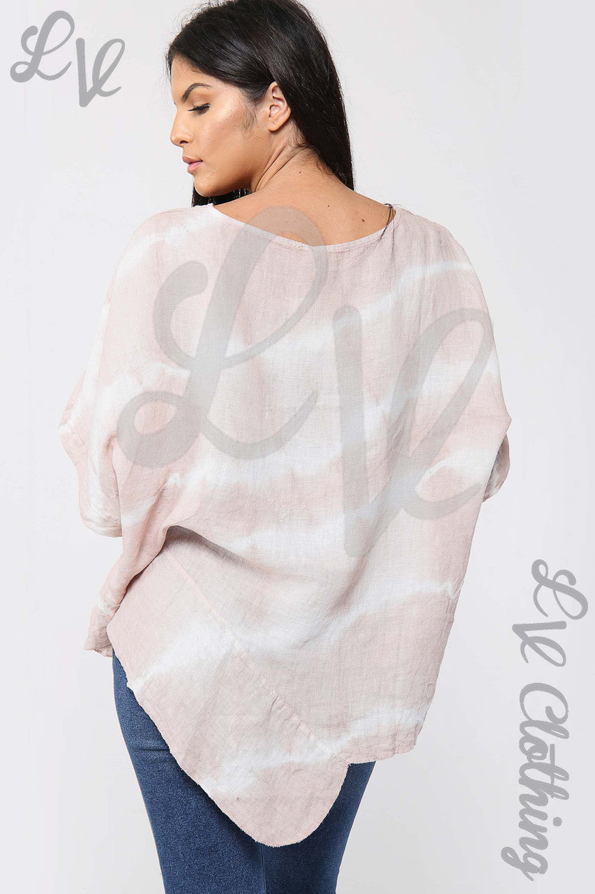 Ladies Tie Dye Asymmetrical Top Dusty Pink - Unit Price £17.99