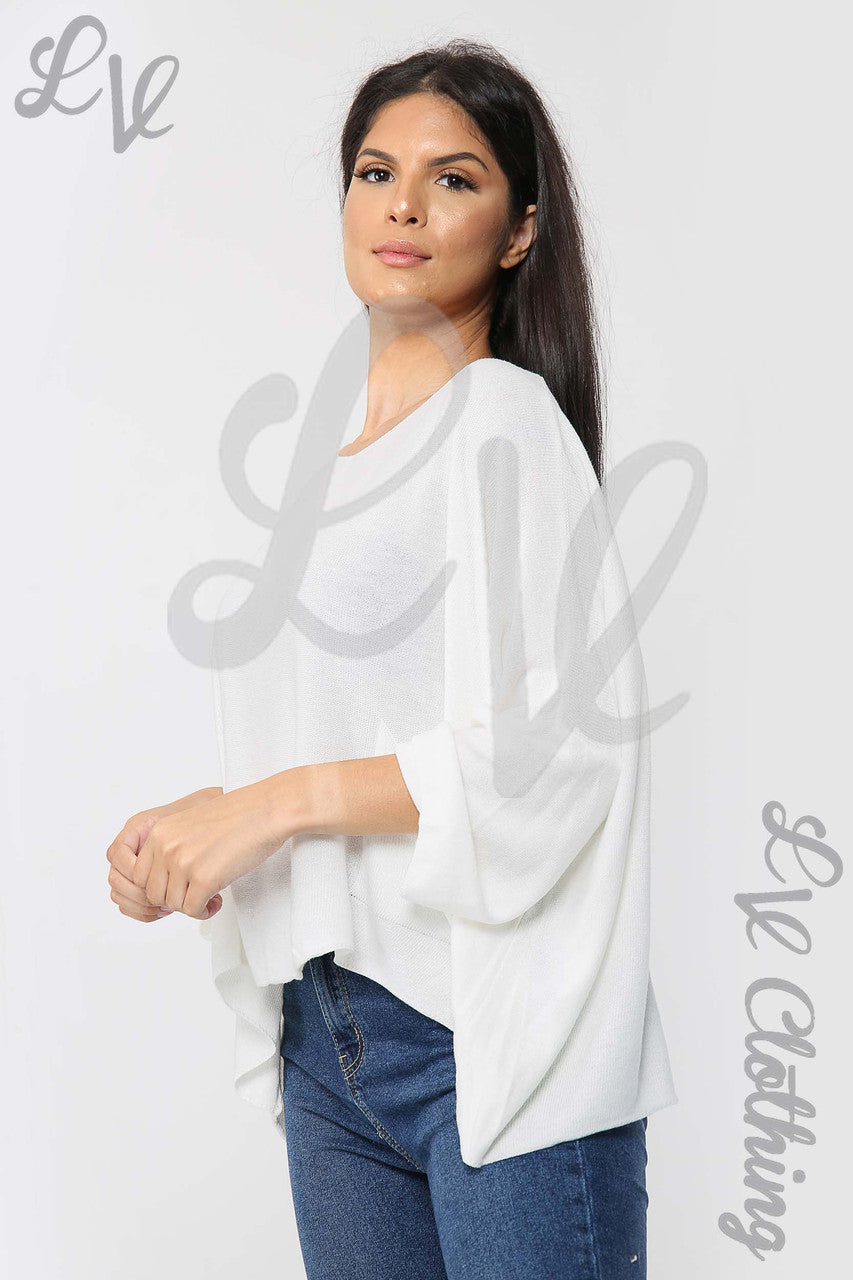 Ladies Plain Fine Knit Long Sleeve Top White - Unit Price £13.99