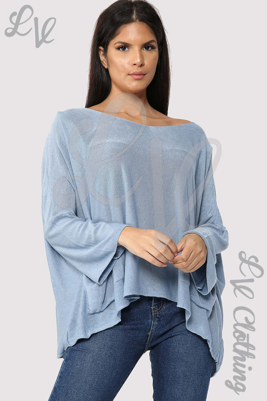 Ladies Plain Fine Knit Long Sleeve Top Denim - Unit Price £13.99