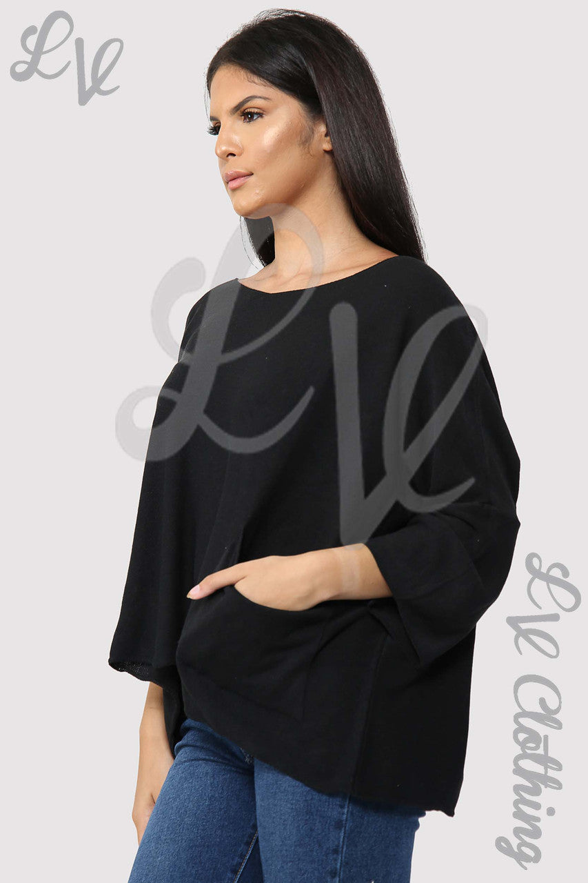 Dames Effen Fijntricot Top met Lange Mouwen Zwart - Prijs per stuk € 13,99