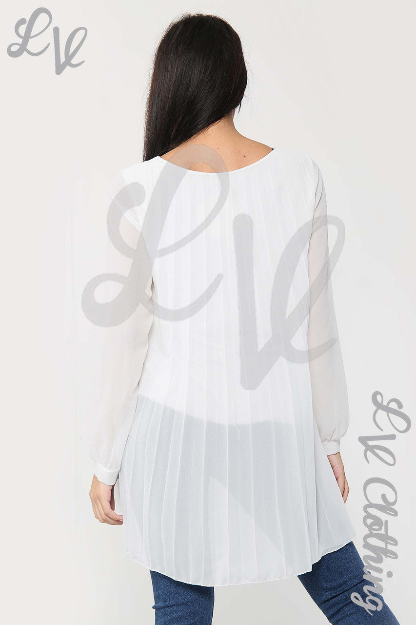 Ladies Oversize Pleated Hi Lo Blouse Top White - Unit Price £10.99