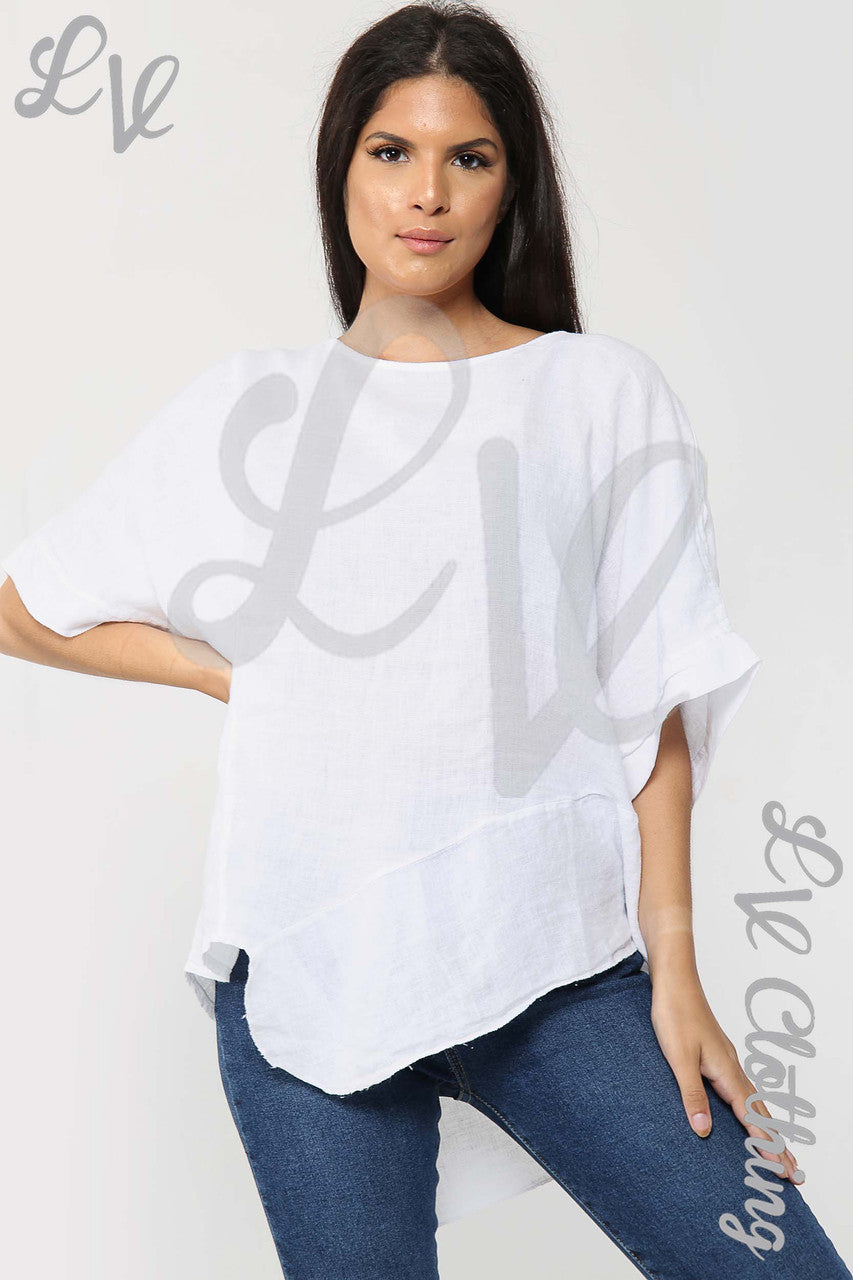Ladies Tie Dye Asymmetrical Top White - Unit Price £17.99