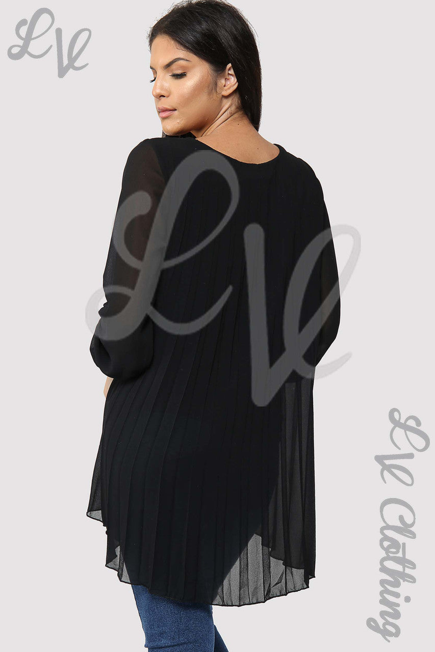 Ladies Oversize Pleated Hi Lo Blouse Top Black - Unit Price £13.99