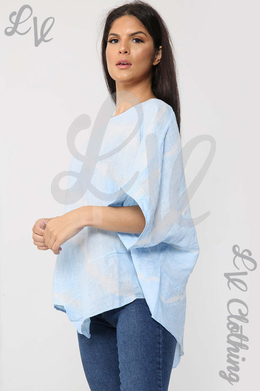 Ladies Tie Dye Asymmetrical Top Sky Blue - Unit Price £17.99