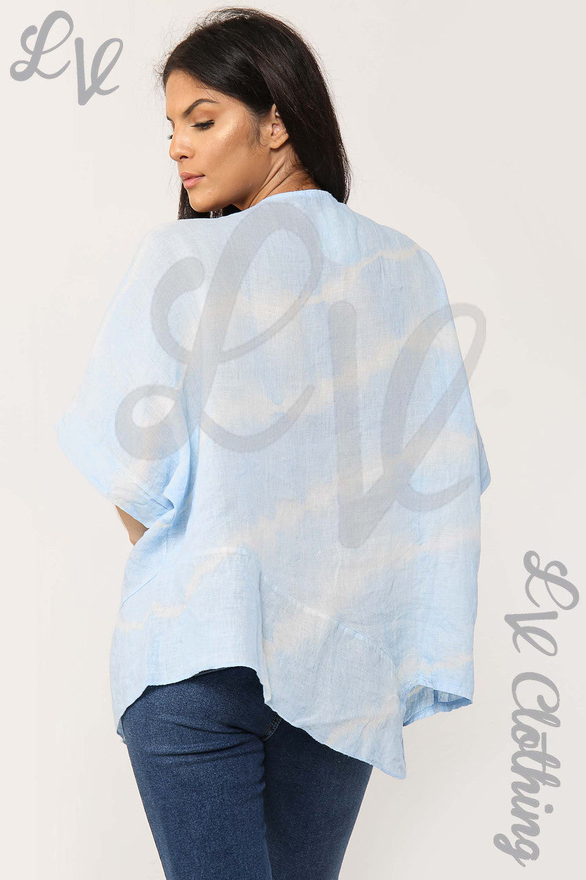 Ladies Tie Dye Asymmetrical Top Sky Blue - Unit Price £17.99