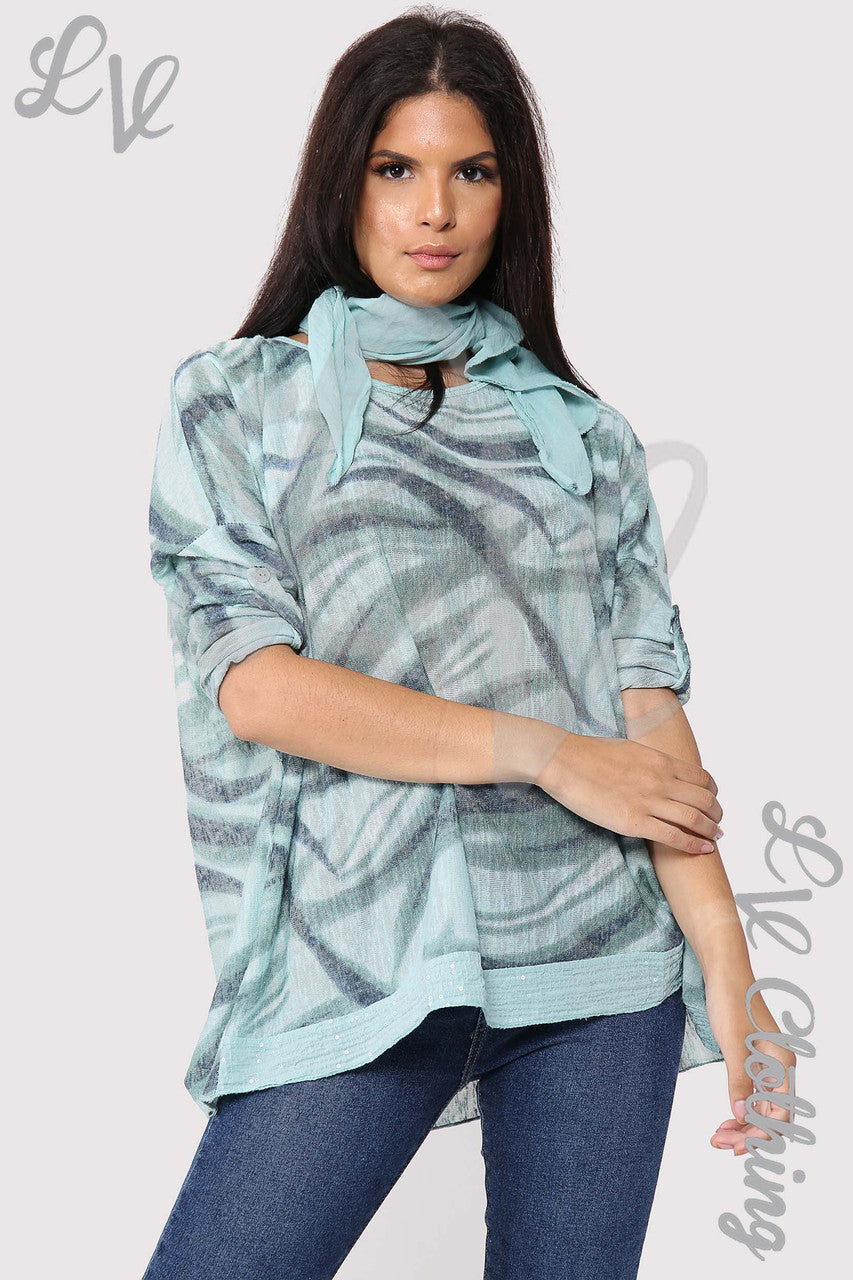 Ladies Swirl Print Scarf Top Tiffany - Unit Price £11.99