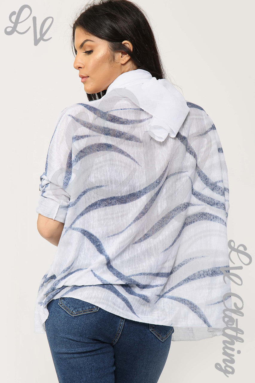Ladies Swirl Print Scarf Top White - Unit Price £11.99