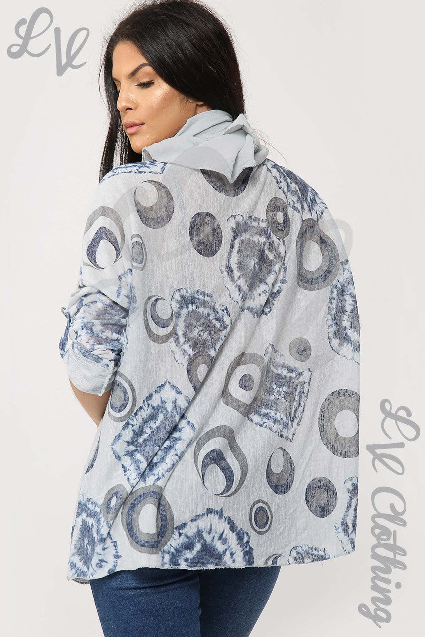Dames Tie Dye & Cirkelprint Sjaaltop Zilver - Prijs per stuk £6,99