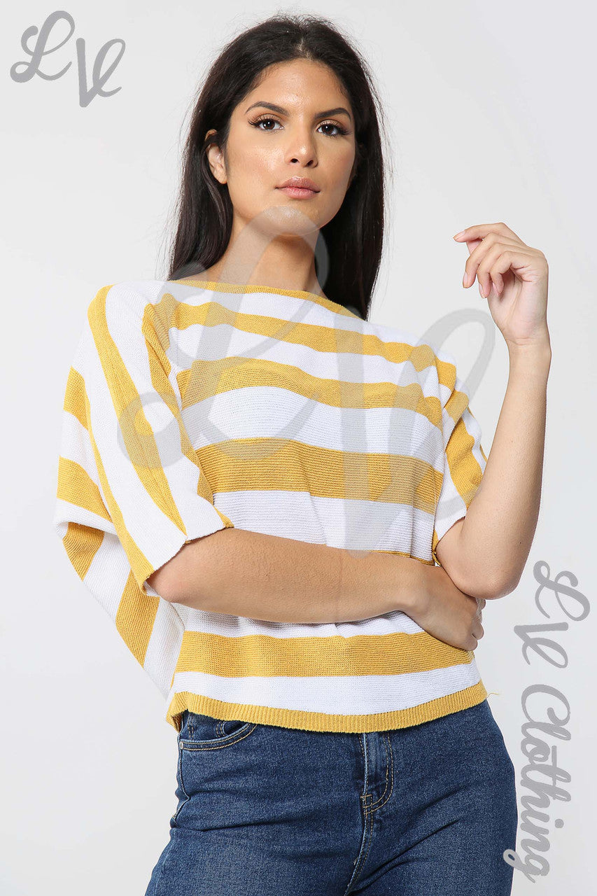 Ladies Fine Knit Block Striped Jumper Mustard - Unit Price £11.99