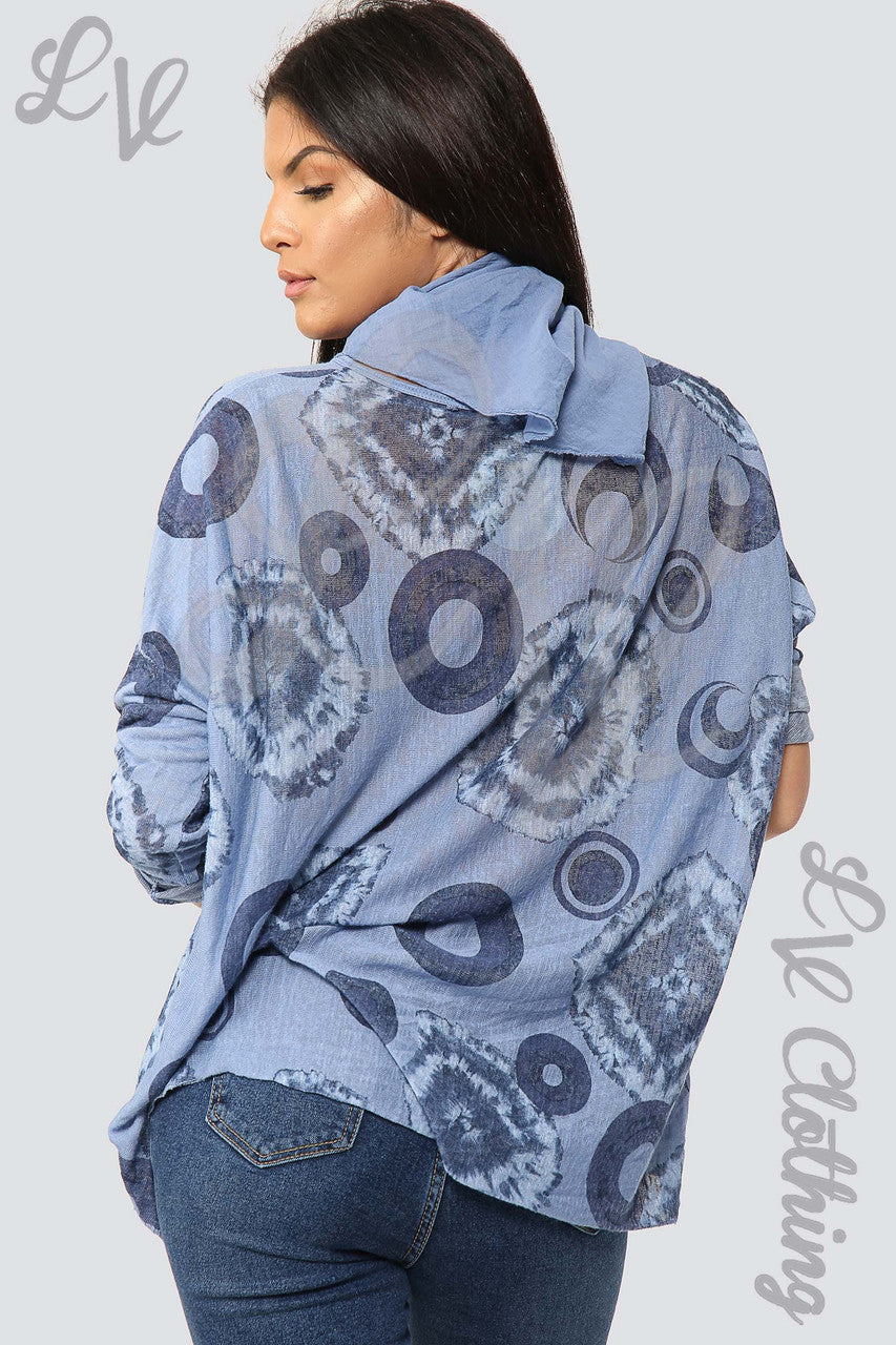 Dames Tie Dye & Cirkel Print Sjaaltop Denim - Prijs per stuk €8,99