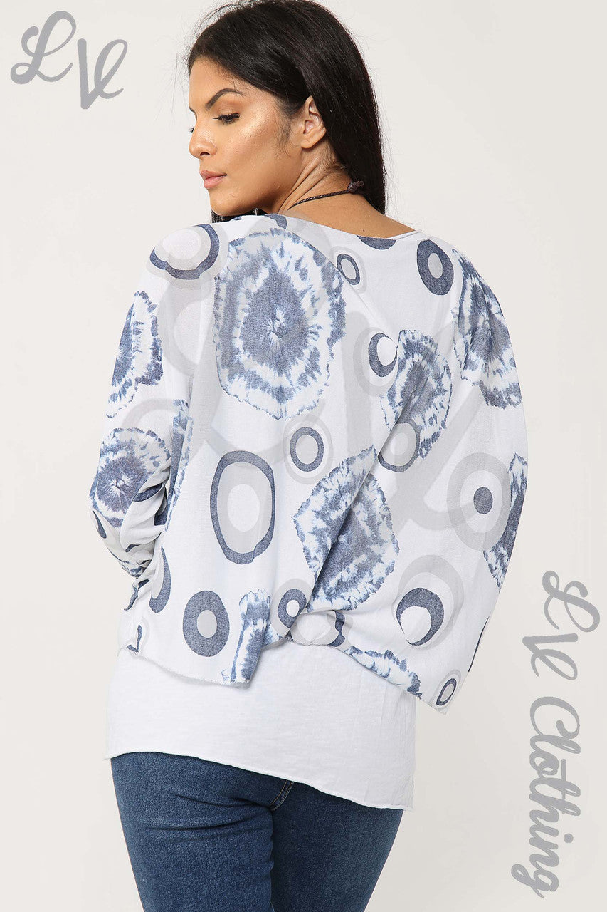Ladies Circle & Tie Dye Print 2 Piece Top With Necklace White - Unit Price £13.99