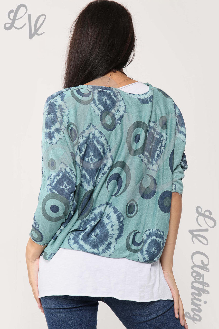 Ladies Circle & Tie Dye Print 2 Piece Top With Necklace Tiffany - Unit Price £13.99