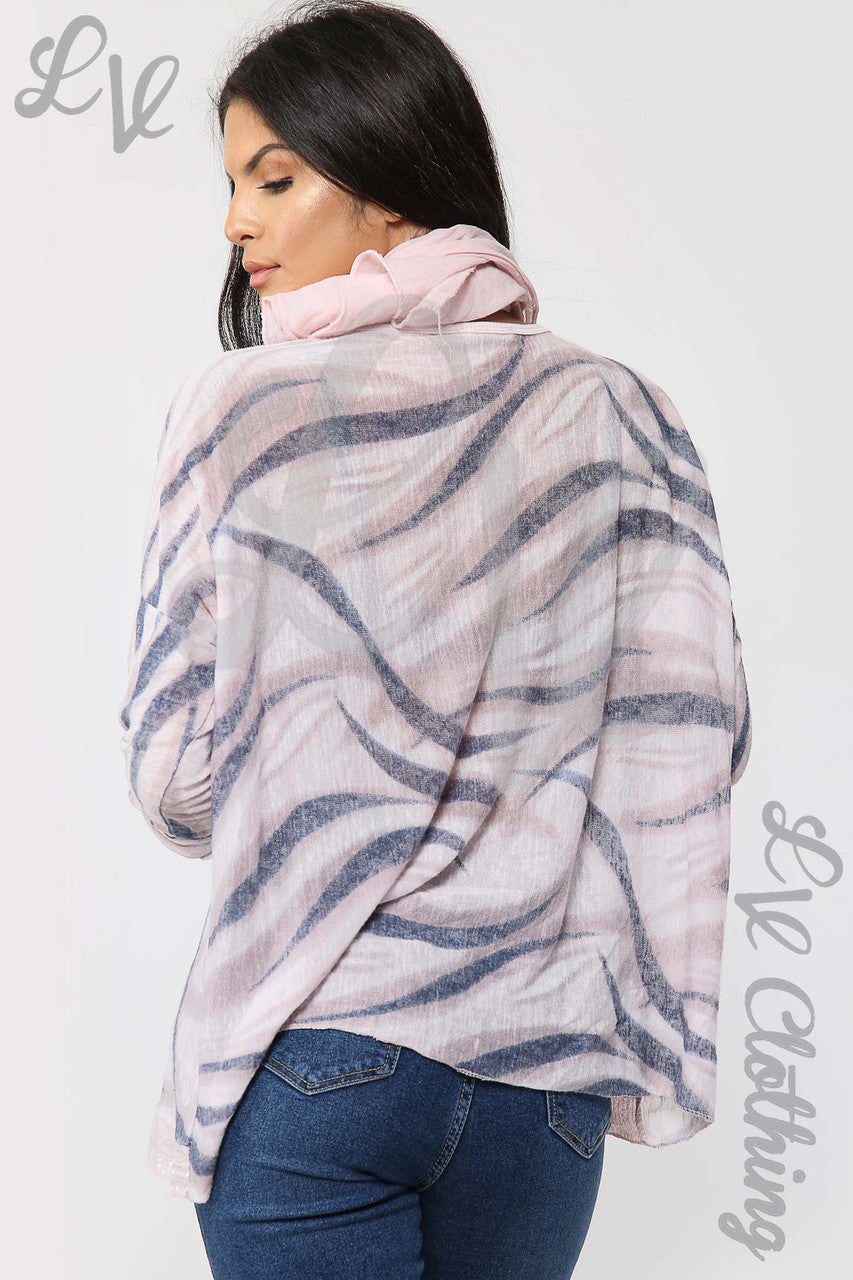 Ladies Swirl Print Scarf Top Dusty Pink - Unit Price £11.99