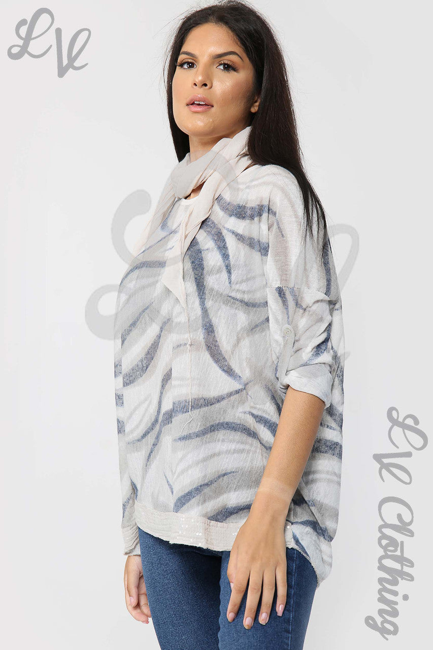 Ladies Swirl Print Scarf Top Stone - Unit Price £11.99