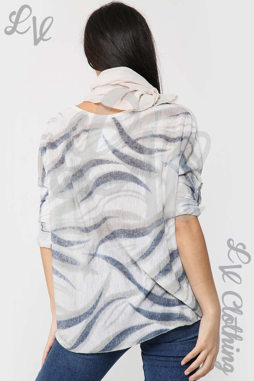 Ladies Swirl Print Scarf Top Stone - Unit Price £11.99