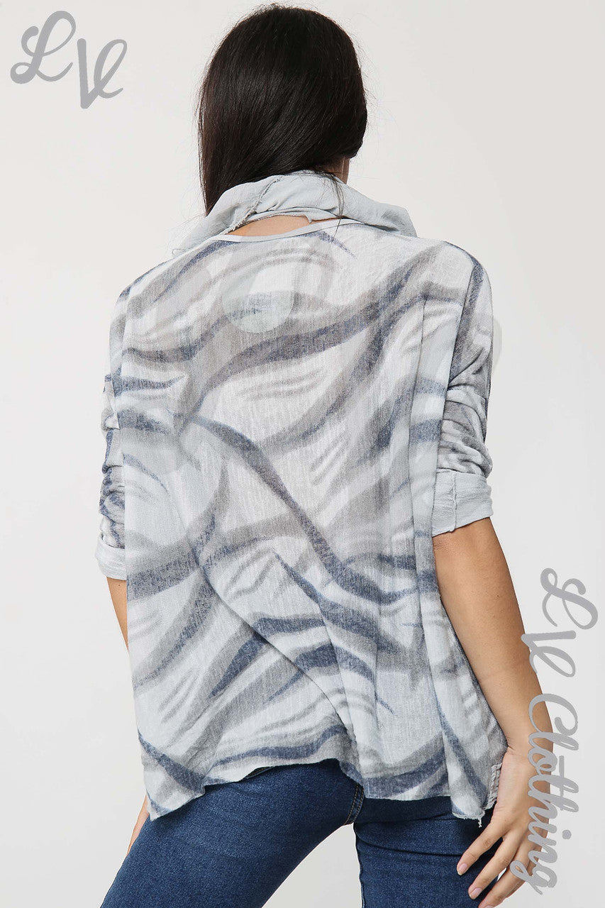 Ladies Swirl Print Scarf Top Grey - Unit Price £11.99