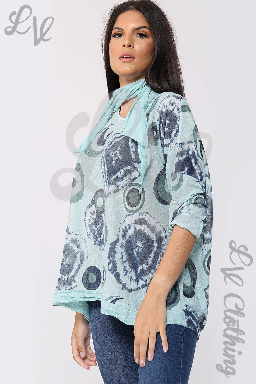 Dames Tie Dye & Cirkelprint Sjaaltop Tiffany - Prijs per stuk € 8,99