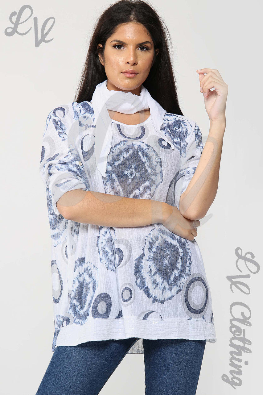 Dames Tie Dye & Cirkelprint Sjaaltop Wit - Eenheidsprijs €6,99