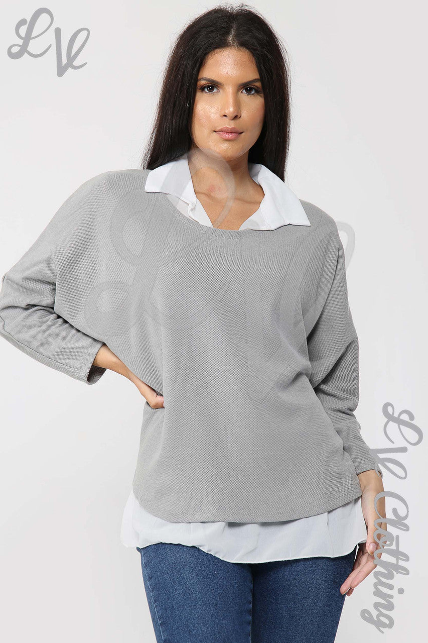 Dames 2-delige gelaagde blouse en top grijs - Stukprijs € 13,99