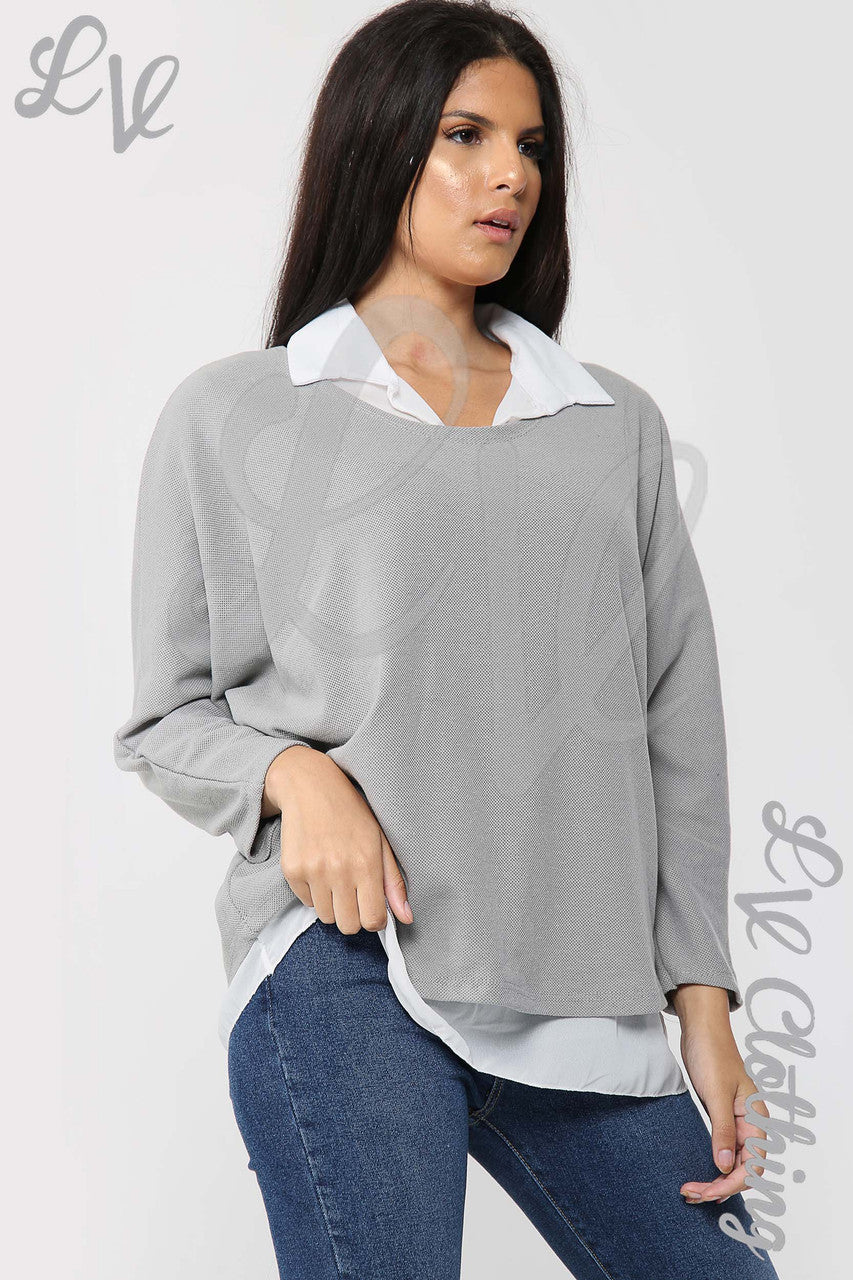 Dames 2-delige gelaagde blouse en top grijs - Stukprijs € 13,99
